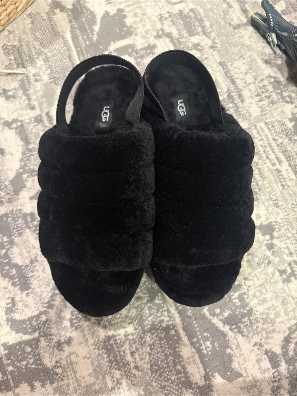 UGG Black Shearling Slide Sandals with Backstrap
